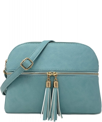 Zip Tassel Multi Compartment Crossbody Bag LP050 TURQUIOSE